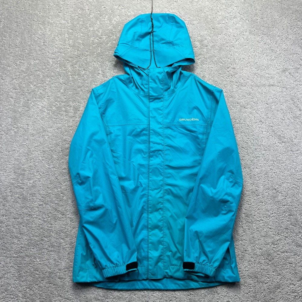 Grundens Rain Jacket Size Small Blue Hooded Waterproof Rain Fishing Windbreaker